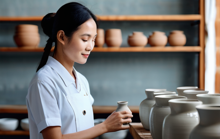 세라믹 분야 최신 트렌드 - **Prompt 1: Sustainable Vietnamese Ceramics Production**
    A serene and well-lit workshop in Vietn...