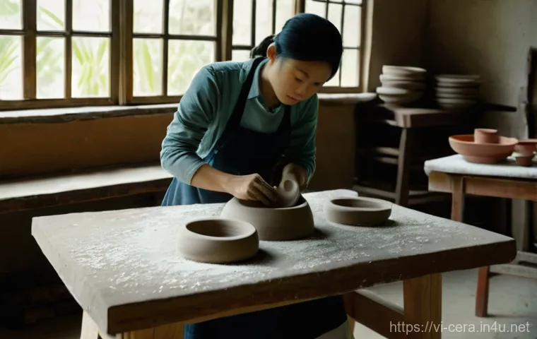 미술세라믹 실기시험 요령 - Prompt 1: Dedicated Vietnamese Pottery Student at Work**